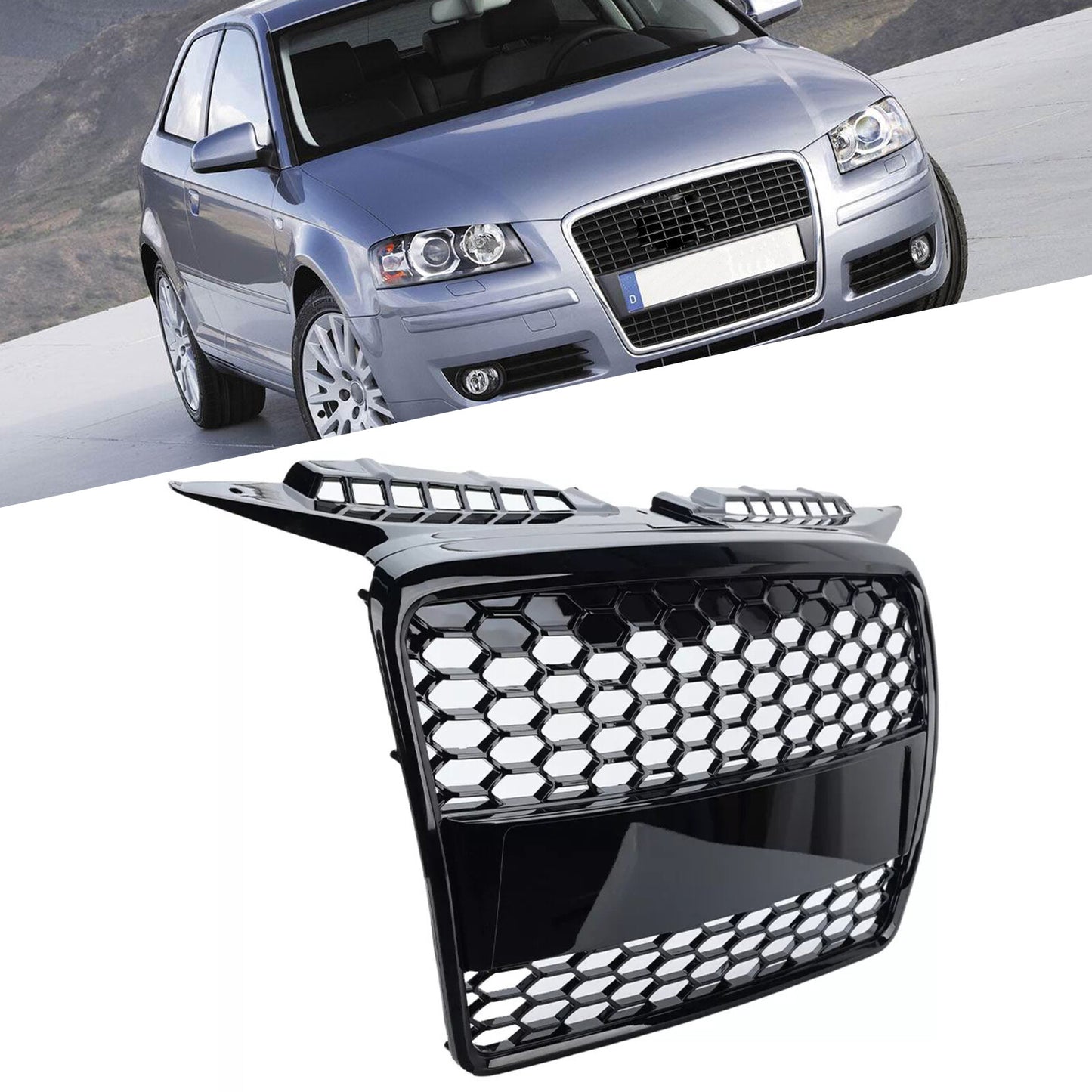 Front Bumper Mesh Grille Grill Shell Honeycomb for Audi A3 8P RS3 Style 2004-08
