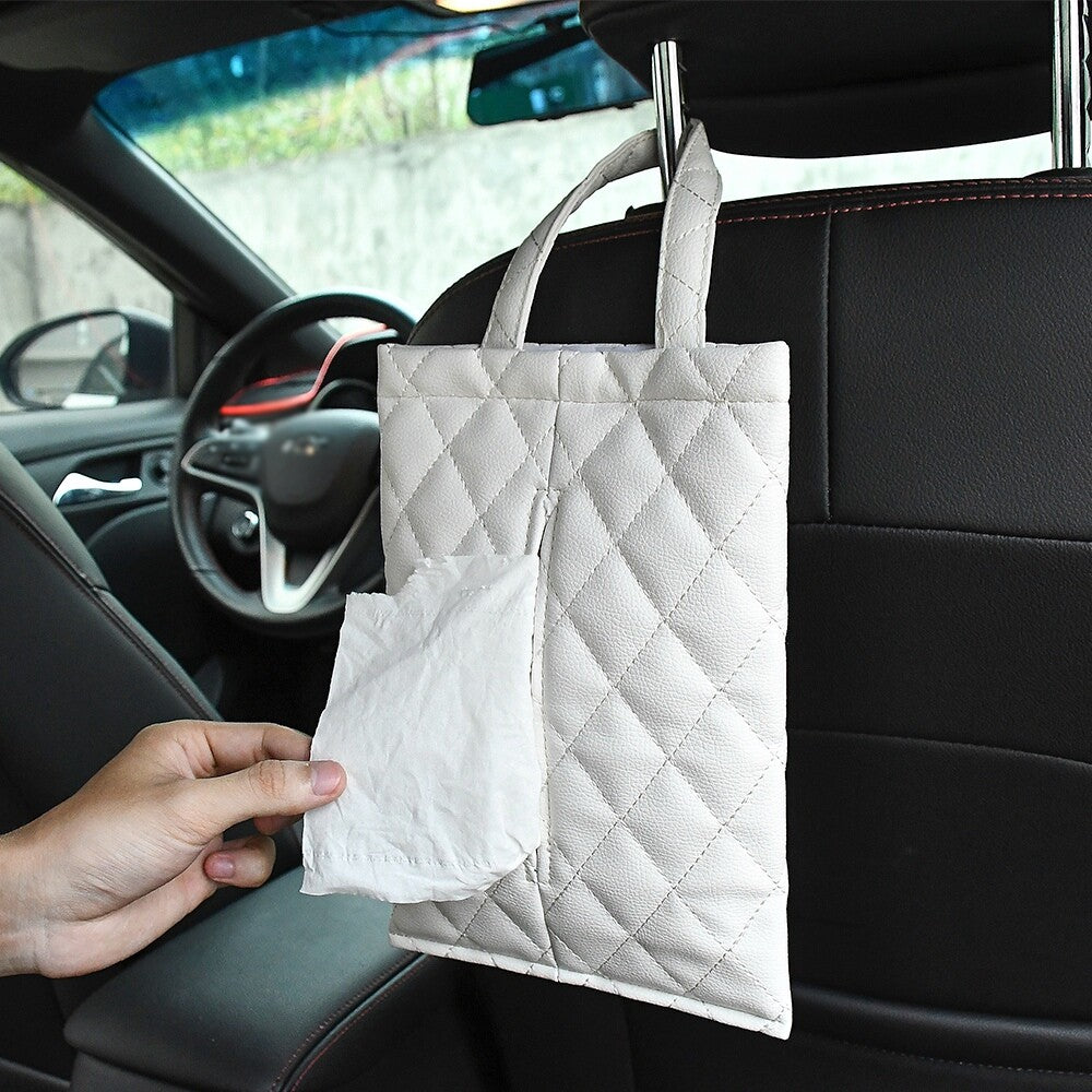 Car Tissue Holder,Leather Tissue Holder,Tissue Box for Car Backseat White