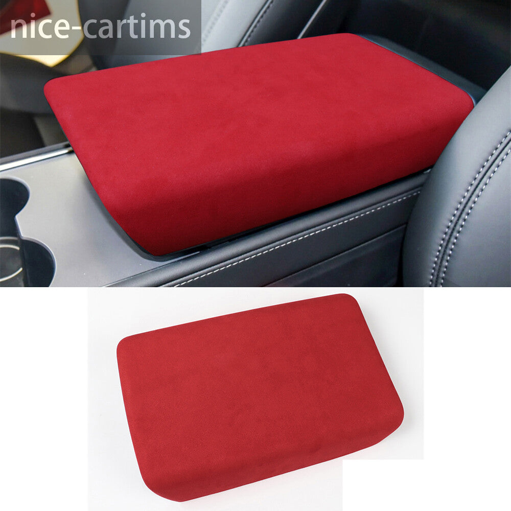 Suede Wine Red Center Console Armrest Box Panel Cover for Tesla Model 3 2017-23