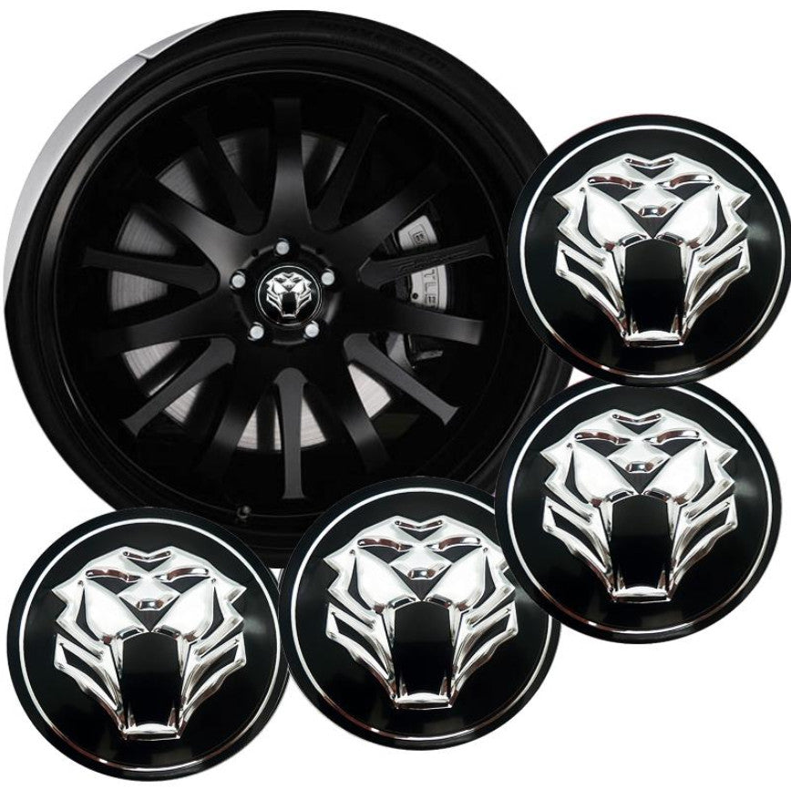 4-piece set of 68mm Enkei racing logo wheel center caps, hubcaps, rim caps, and chrome-plated badges.