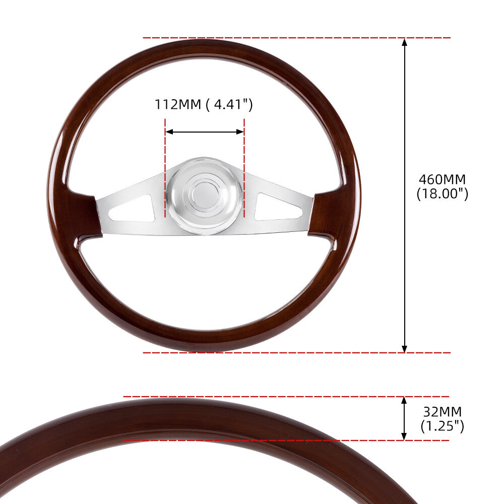 for Freightliner / for Kenworth / for Peterbilt / for Volvo Chrome 2 Spoke 18 Wood Steering Wheel