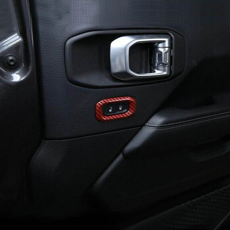 Suitable for 18-23 for Jeep for Wrangler JL Red Carbon Fiber Front Door Lock Switch Cover Trim 2P