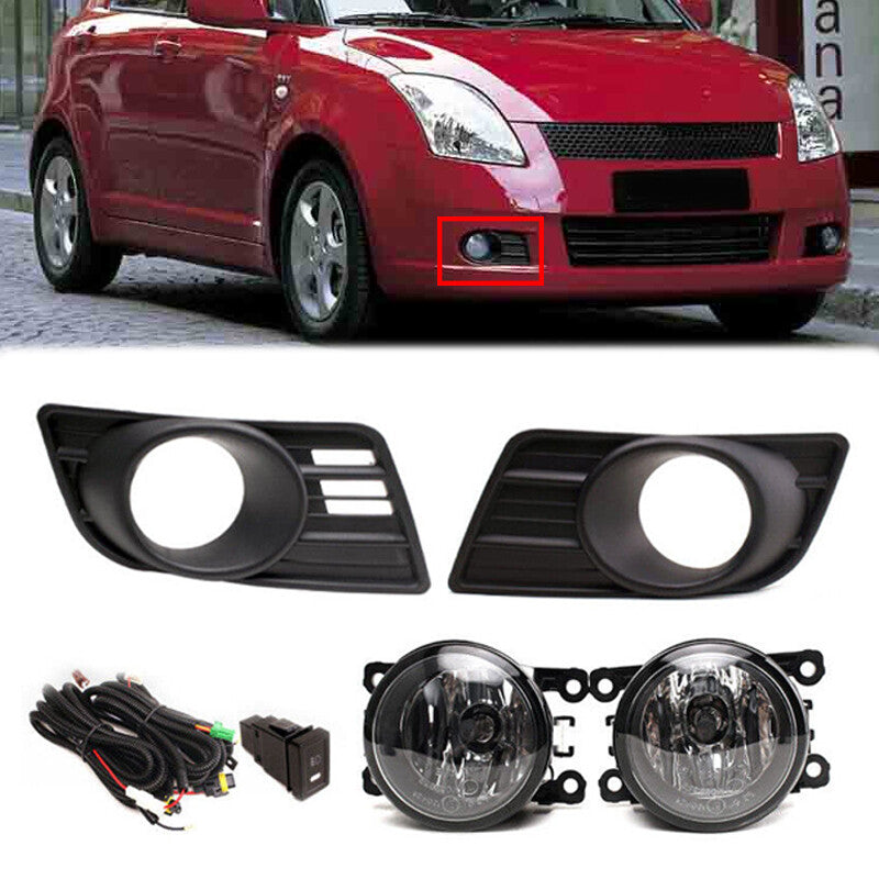 Set Front Fog Light + Fog lamp Bezel Cover for Suzuki for Swift 2007 2008 2009 2010