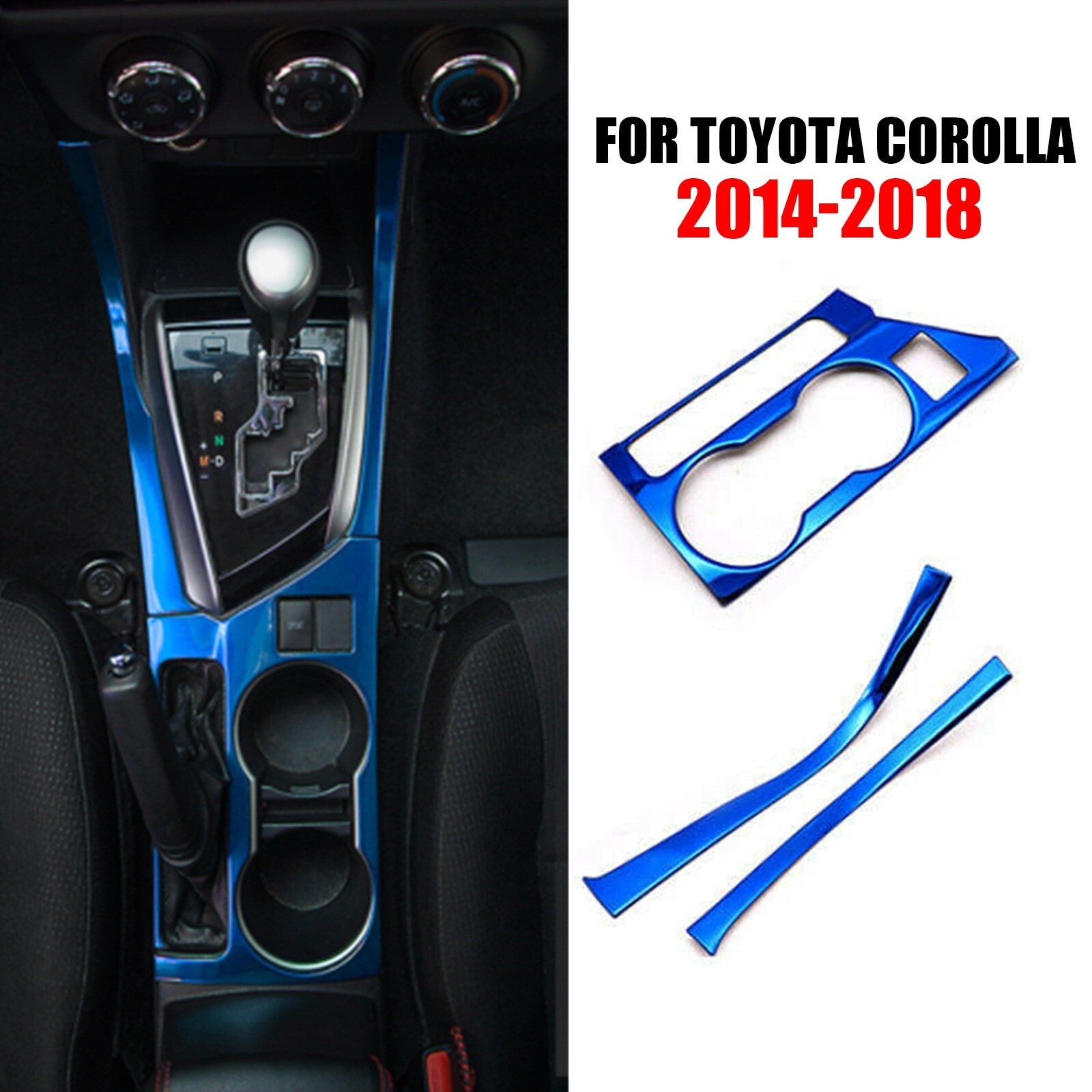 Blue titanium Inner Gear shift panel Water cups trim Fit for Toyota for Corolla 14-18 AT