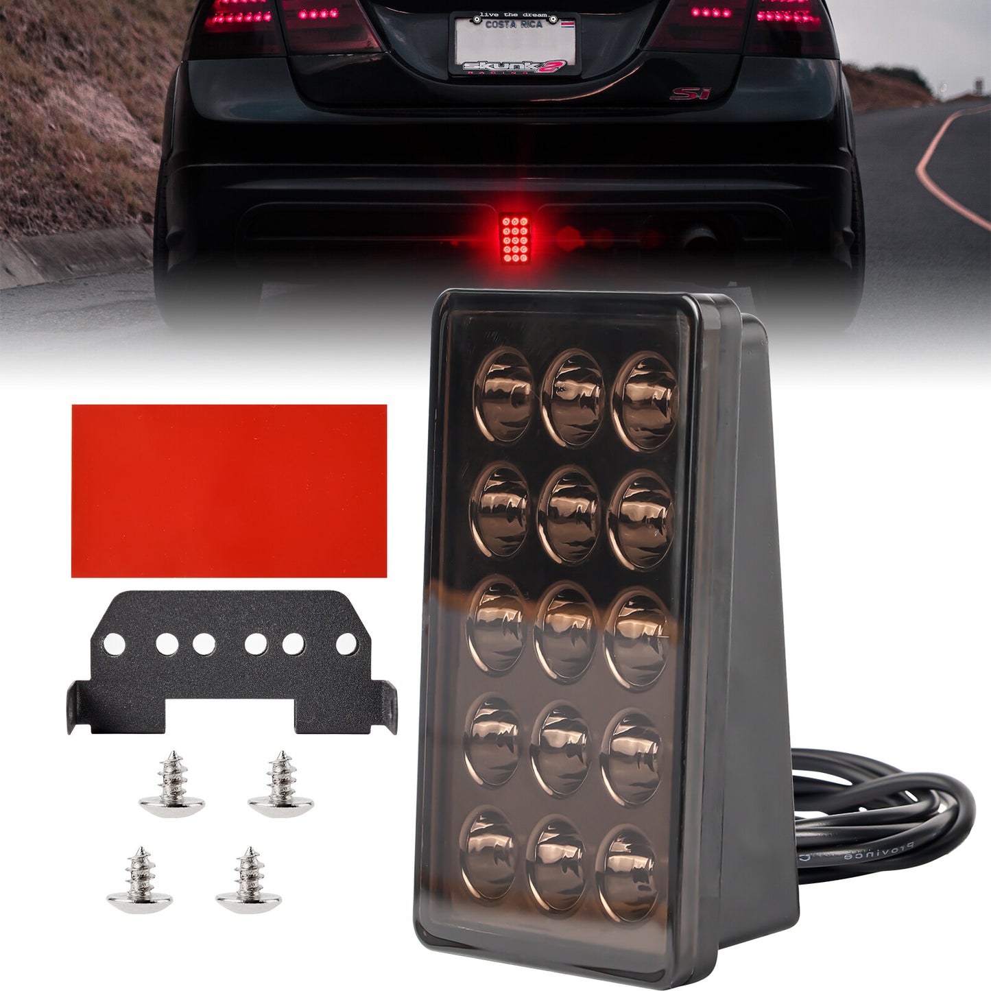 Smoked F1 Style Brake Light Car Tail Light 15-LED Lamp Rear Universal