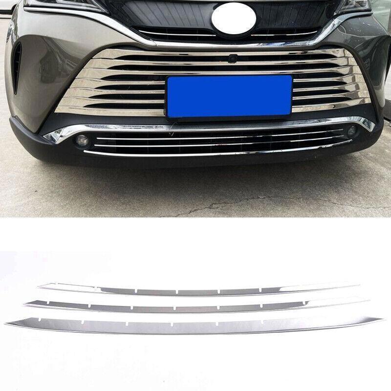 for Toyota Venza 21-2024 Chrome Steel Front Bumper Lower Grille Trim Strips 3PC