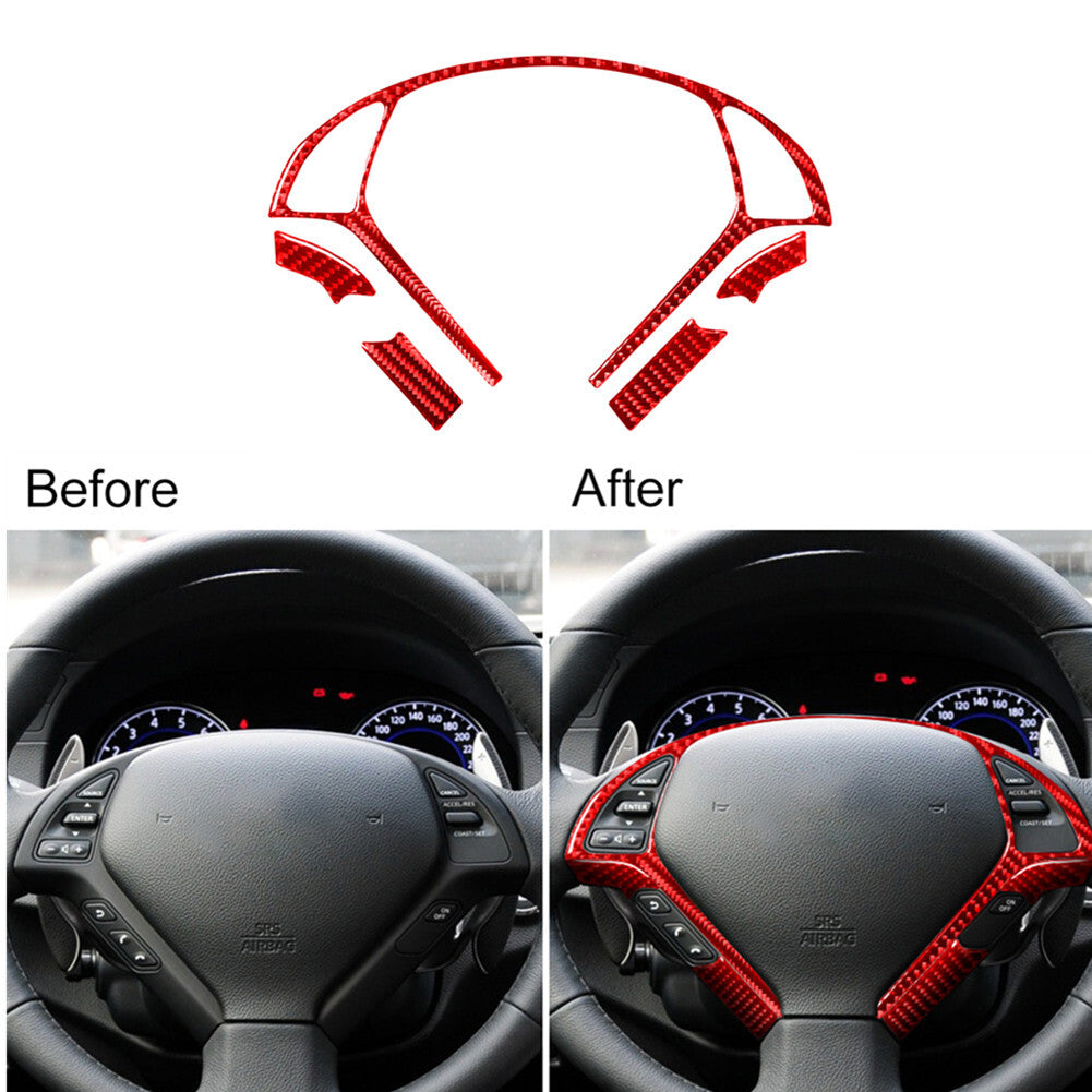 Red Carbon Fiber Steering Wheel Decorative Cover Trim for Infiniti G37 2010-2013