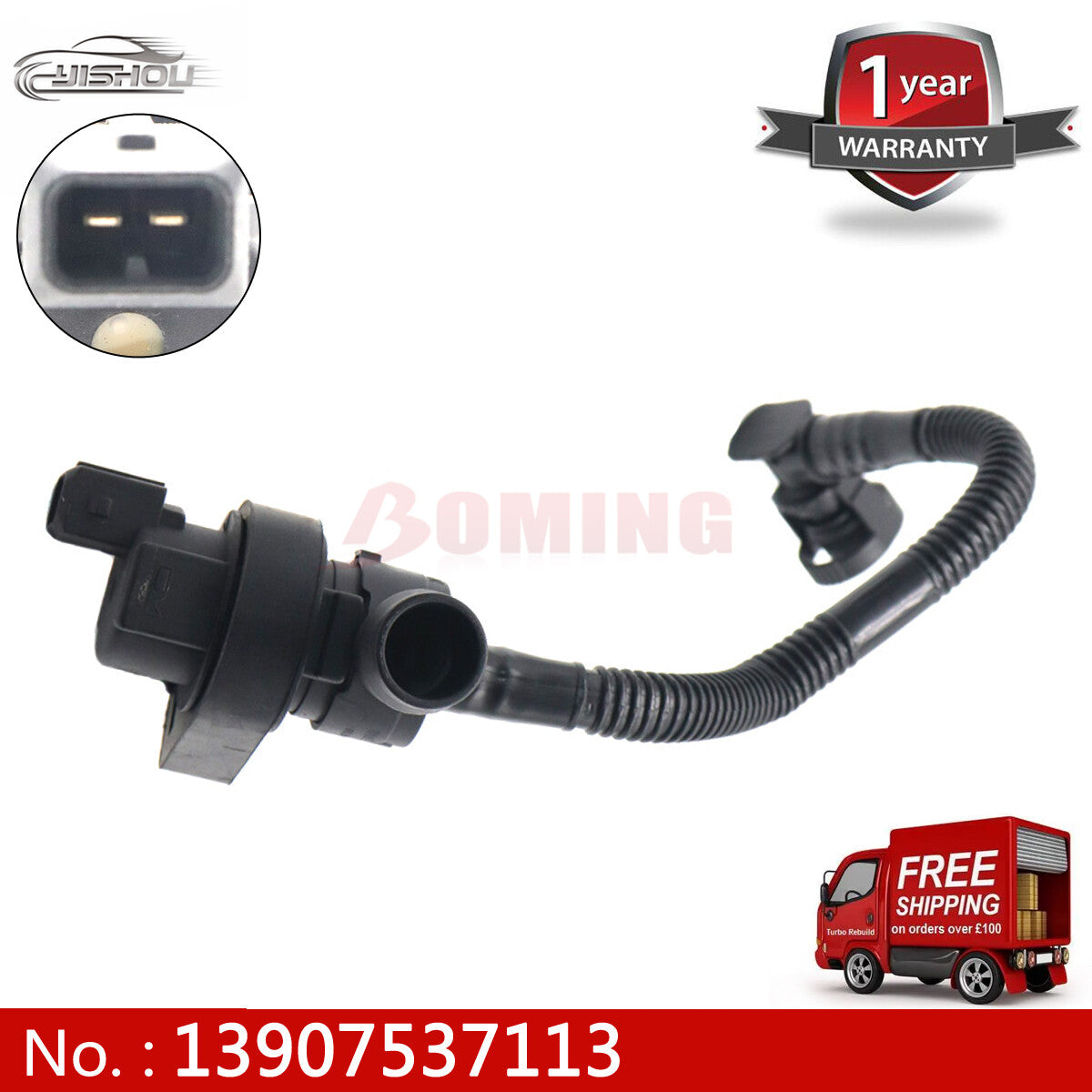 Fuel tank breather valve with breather cable 13907537113 new, suitable for BMW 550i and 650i.
