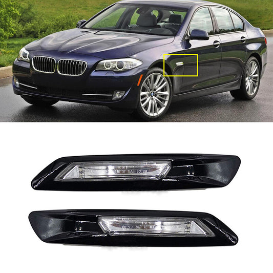 Pair black Fender Marker Corner Leaf Plate Light for BMW 5 Series F10 2011-2013