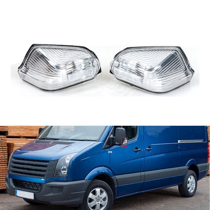 A pair of turn signal lights for Volkswagen Crafter 2006-2017 front mirrors.