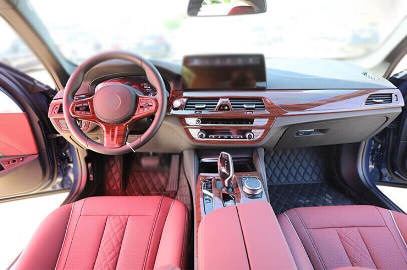 Fit for BMW 5 Series 2018-2023 Red Wood Grain Steering Wheel Decor Cover Trim 1P