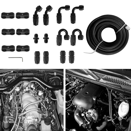 20ft 8AN-AN8 Braided Fuel Oil Hose, Fuel Line, 8AN Hose Fitting Kit, Hose Splitter