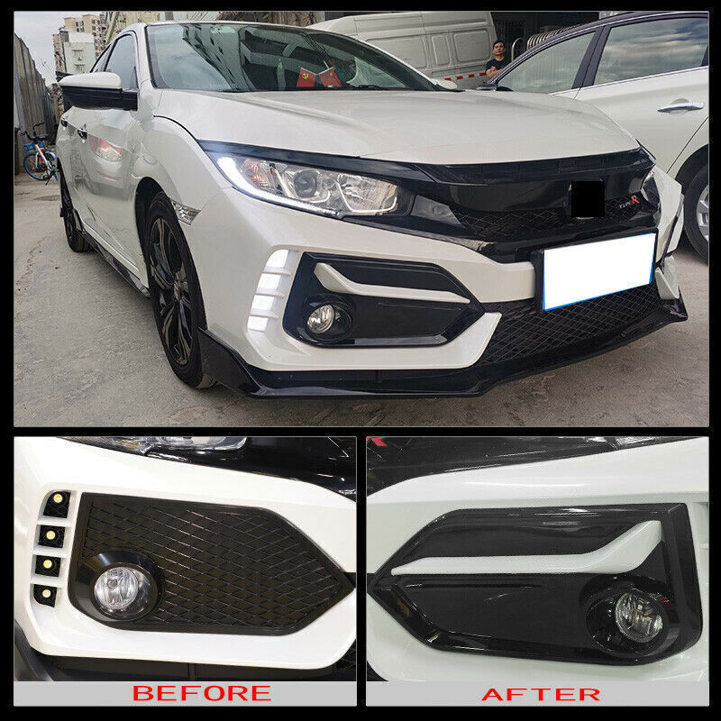 for Honda for Civic Hatchback 19-21 Matte Black Front Fog Light Lamp Cover Trim 2X