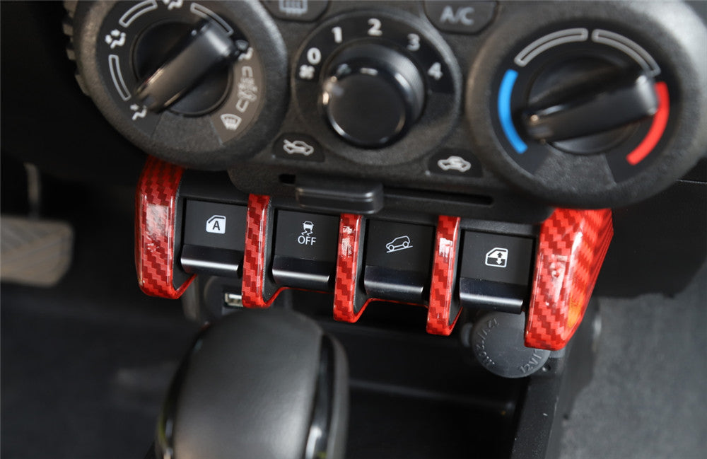 Red Carbon Fiber ABS Window Lift Switch Button Panel Trim for Suzuki for Jimny 2019+