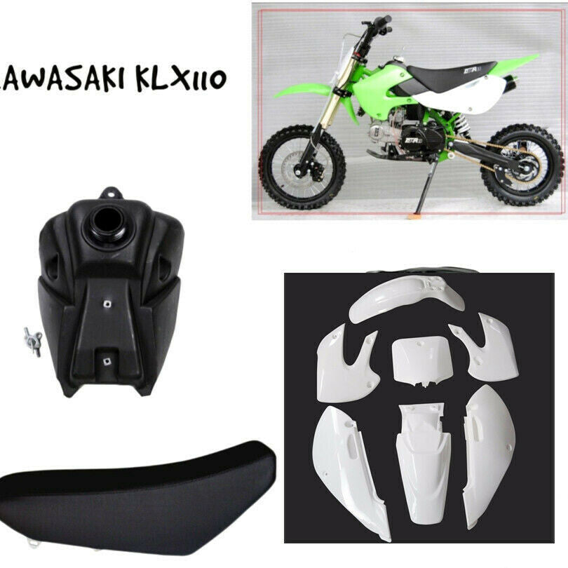 White Plastics Fairing Fuel Tank for Seat for KLX110 KX65 Pit Dirt Bike 125/140/150c