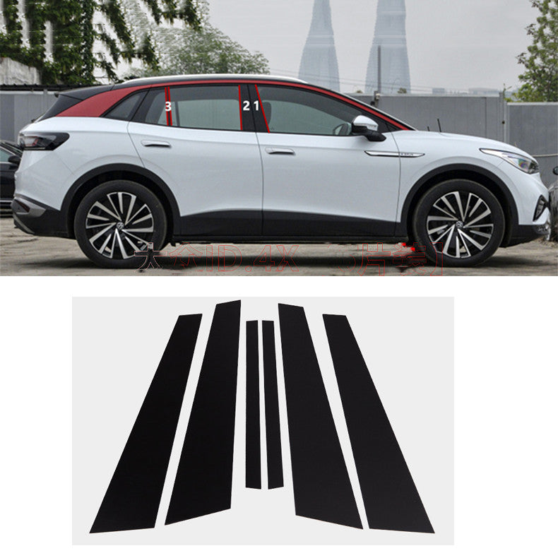 Black Pillar Posts for VW ID.4 ID4 2021-24 6pc Window Door Trim Piano Cover Kit