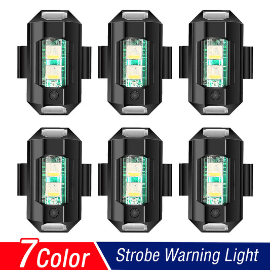 6PC. 7COLORS LED AIRCRAFT STROBE LIGHTS USB CHARGING MOTORBIKE WARNING LIGHT NEW