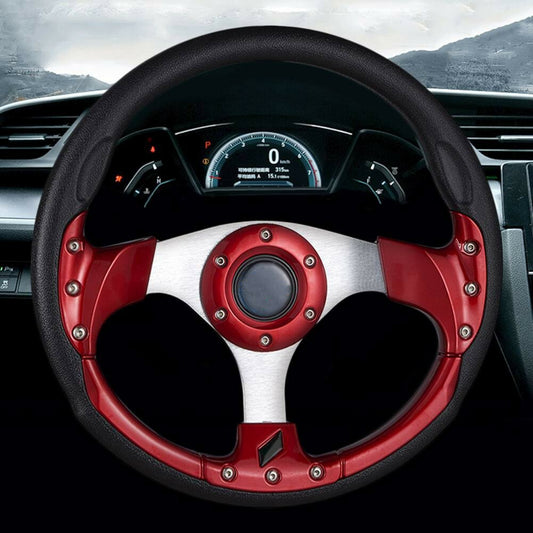 32cm Aluminum Racing Steering Wheel PVC Sports Drifting Wheel w/ Horn Button Red