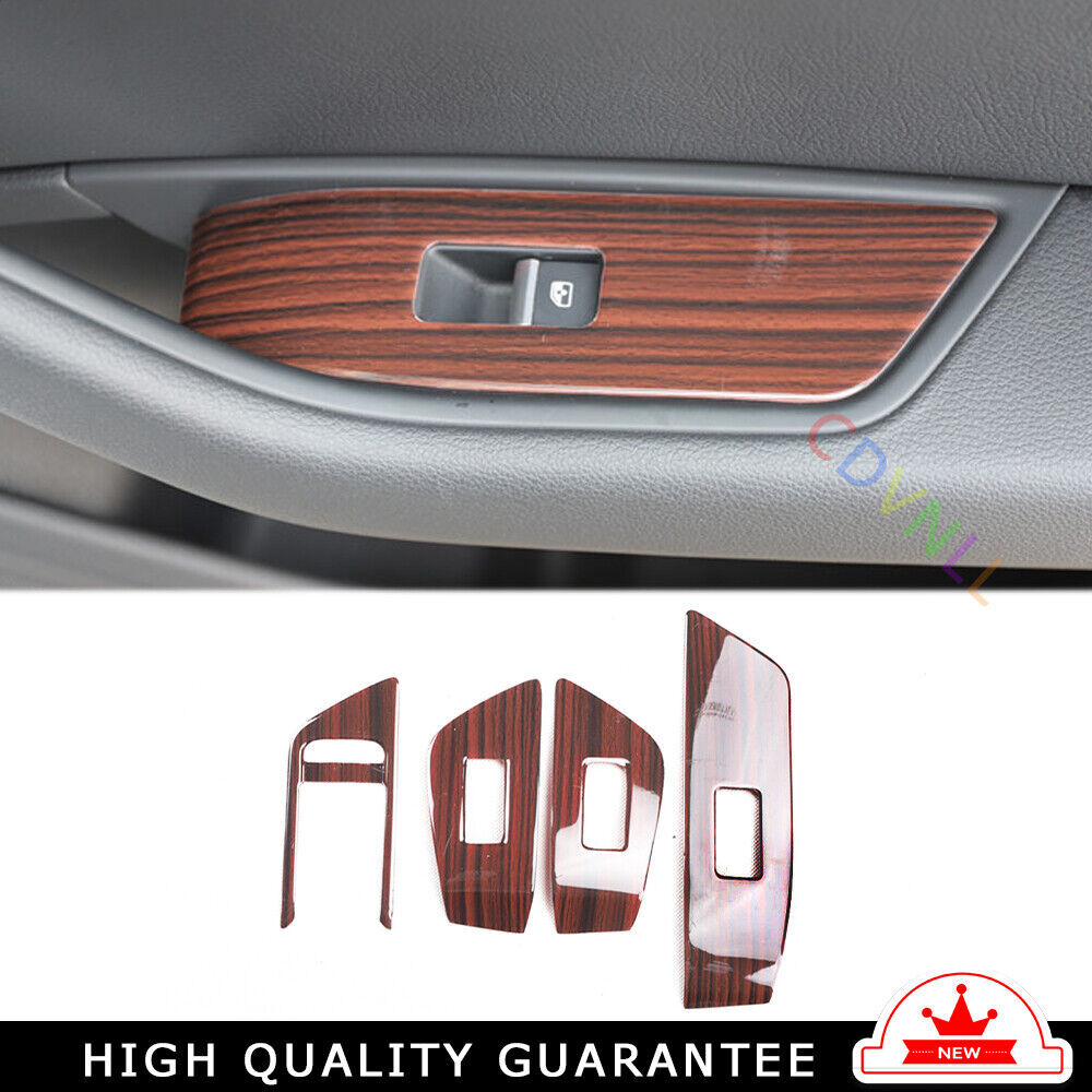 Car Glass Window Lifting Lock Panel Trim 4 Fit for Audi A4L 2017-2019 Red Wood
