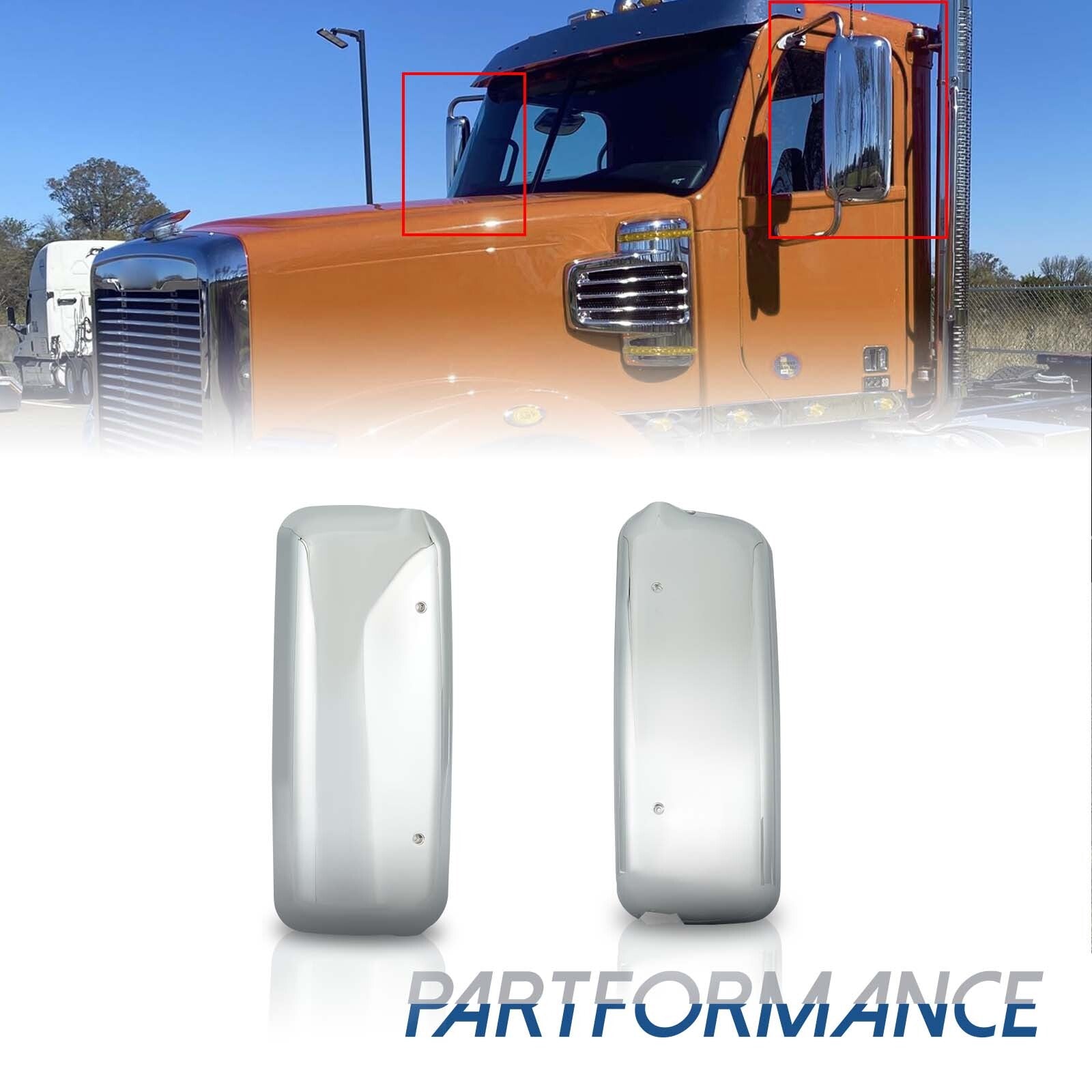 Chrome door mirror covers, pair LH+RH, side for Freightliner Columbia Century