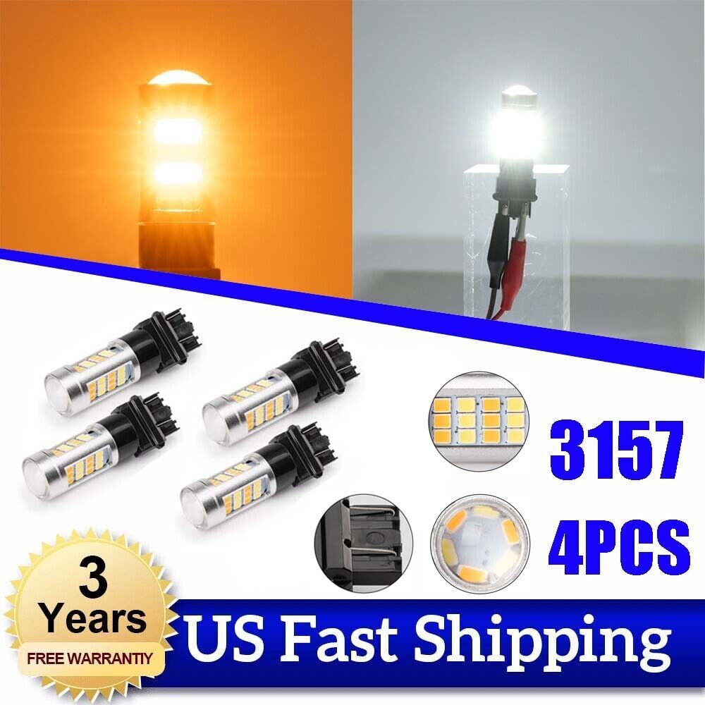 4X White/Amber 3157 DC12V 10W LED DRL Switchback Turn Signal Parking Light Bulb