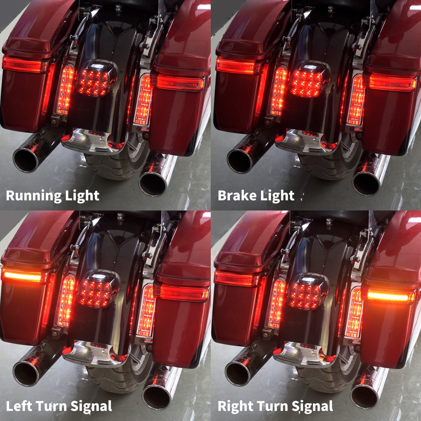 Saddlebag LED Turn Signal Brake Lights w/ Red Lens for Harley Touring CVO Style
