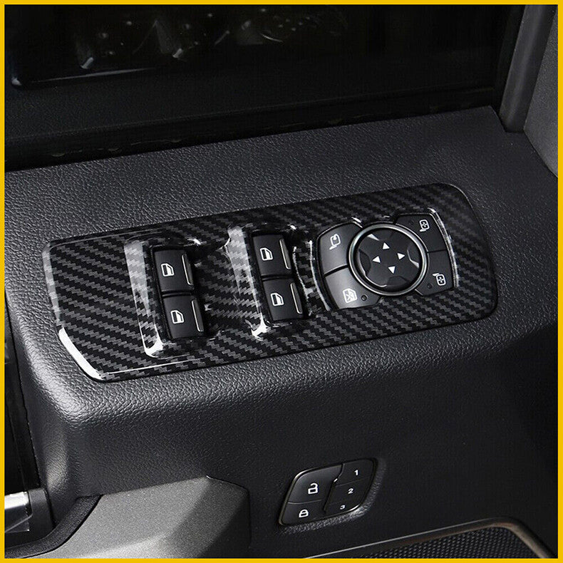 for Ford F-150 2015-2020 Carbon Fiber Window Lock Lift Switch Button Panel Trim