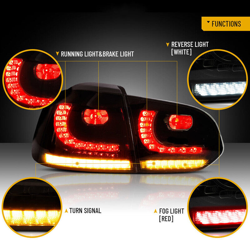 1 Pair LED Tail Lights for VW for GOLF MK6 GTI R 2010-2013 Full Smoked Rear Light