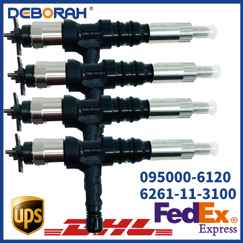 4pcs 6D140 Fuel Injector 095000-6120 6261-11-3200 For Komatsu PC450-7 PC650-8