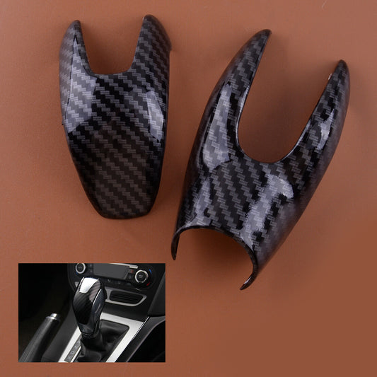 2Pc Carbon Fiber ABS Gear Shift Knob Cover Fit for Ford Escape Kuga 2013-19