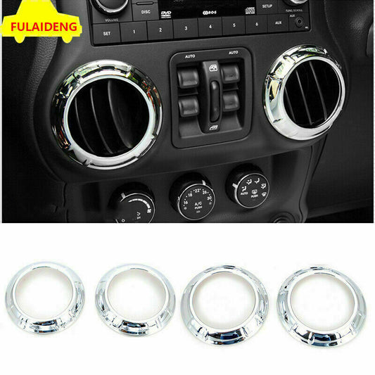 4P for Jeep for Wrangler JK 2007-2017 Chrome Inner Console AC Outlet Vent Ring Trim