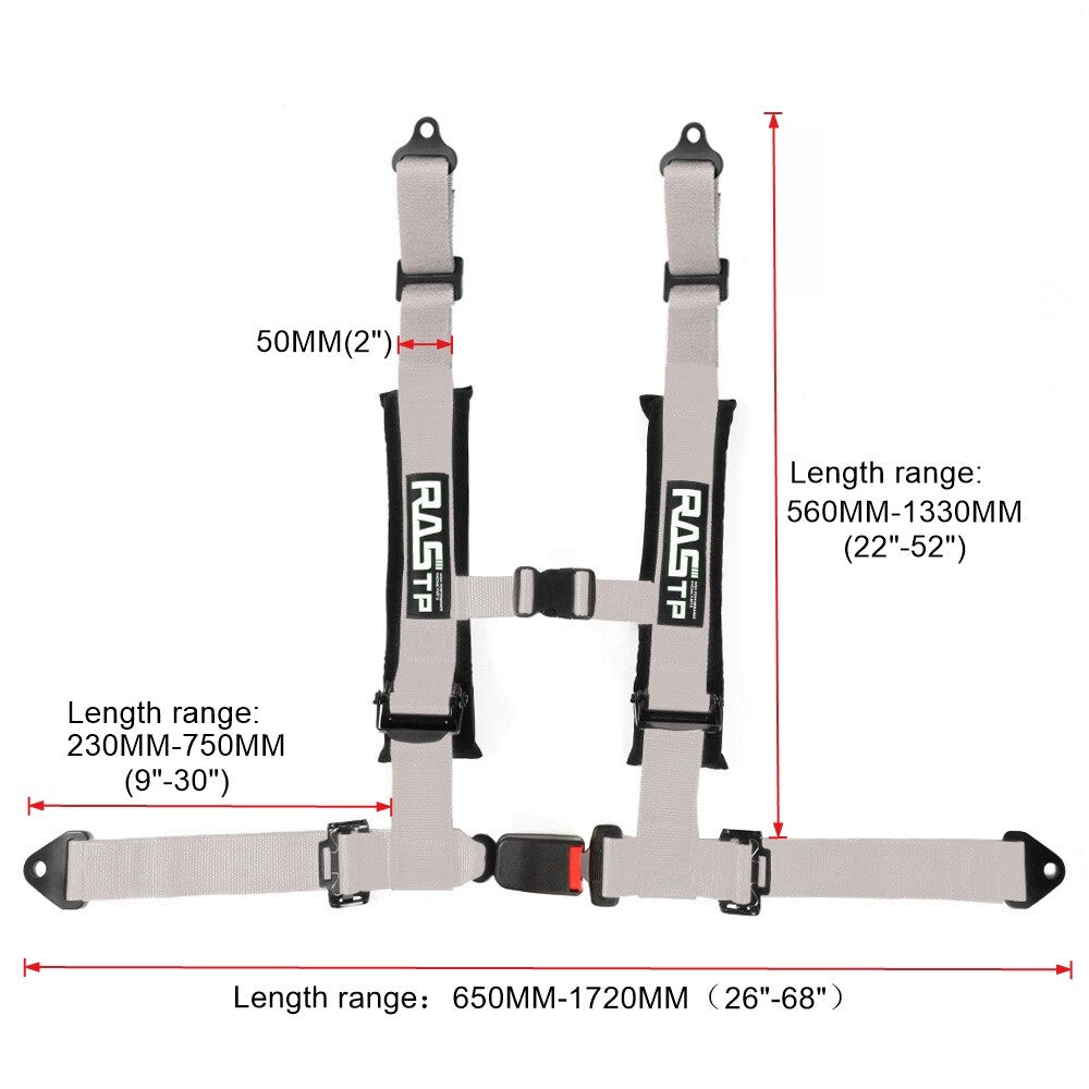 2inch 4-Point Harness Quick Release Safety for Seat Belt+1Pair Shoulder Pads Gray