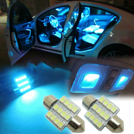 2pcs ice blue 12LED 12SMD 1.25 31mm LED Bulbs Car interior reading door lights