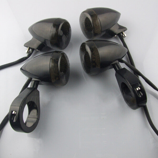 Black 4X front and rear LED turn signals for motorcycles, 39mm fork clips for Harley-Davidson .