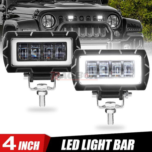 2X 4inch LED Work Light Bar Pods White Halo DRL Driving Fog Lamp Offroad ATV SUV