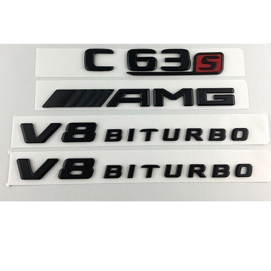 1Set Black C63s AMG V8 BITURBO Trunk Fender Emblems Badges for AMG W205