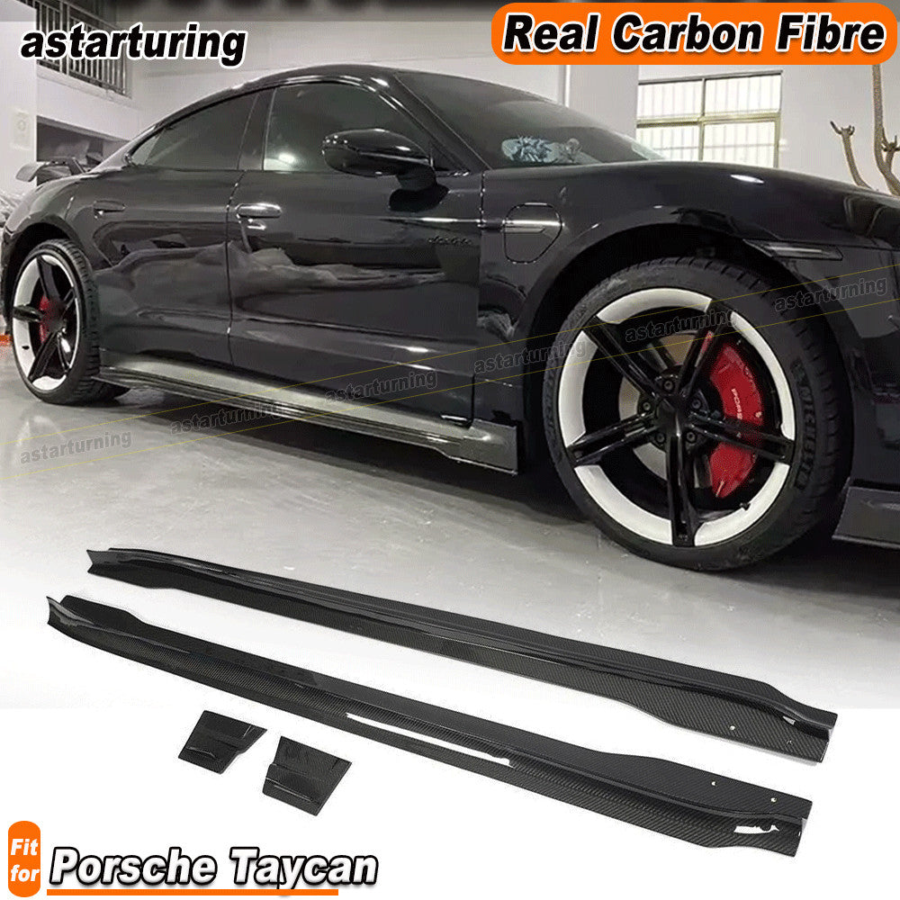 for Porsche Taycan Base 4S 2019-25 REAL CARBON Side Skirts Extension Spoiler Lip