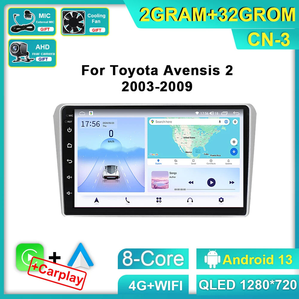 for Toyota Avensis T250 2 II 2003-2009 CarPlay Car Radio GPS Stereo Video Player