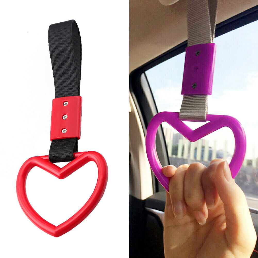 Heart Tsurikawa Ring Train JDM Bus Handle Hand Strap Drift Charm Tools Black+Red