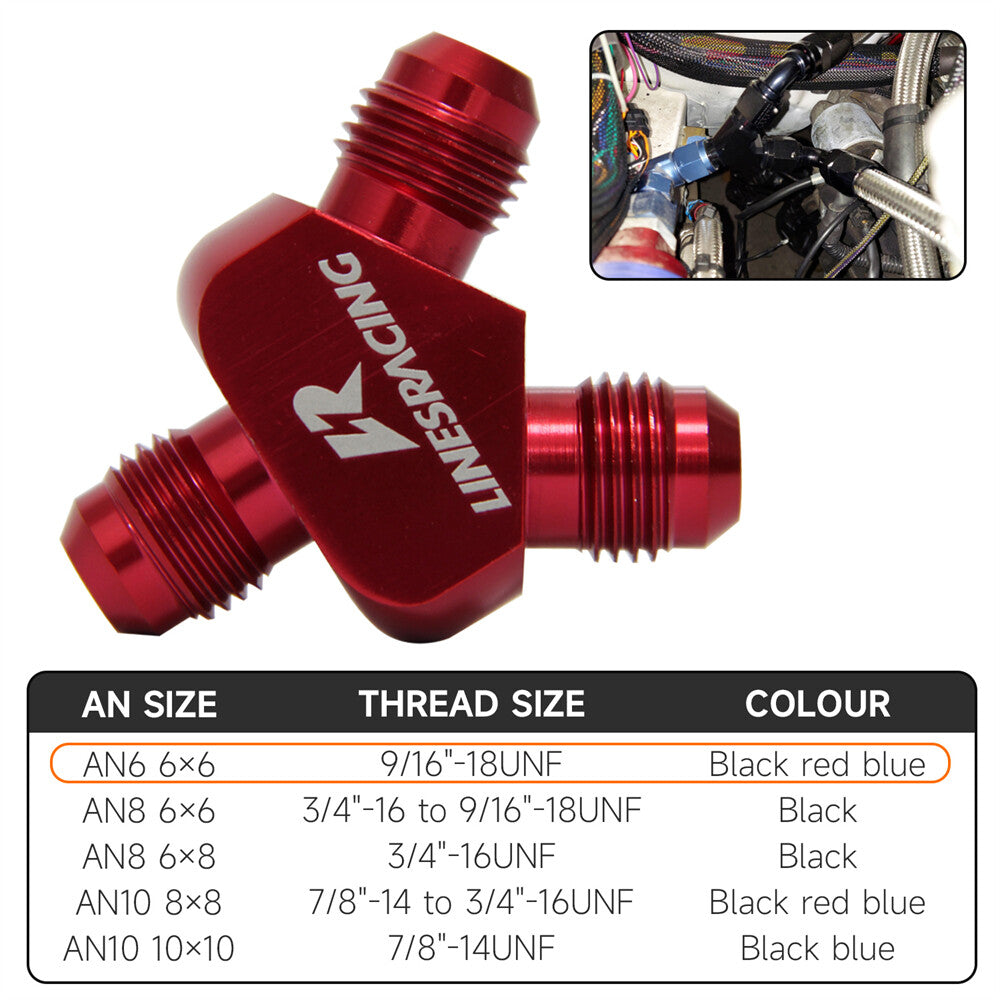 AN6 AN6 9/16-18UNF 3 Way Y Block Car Aluminum Fittings Adapter Universal Red