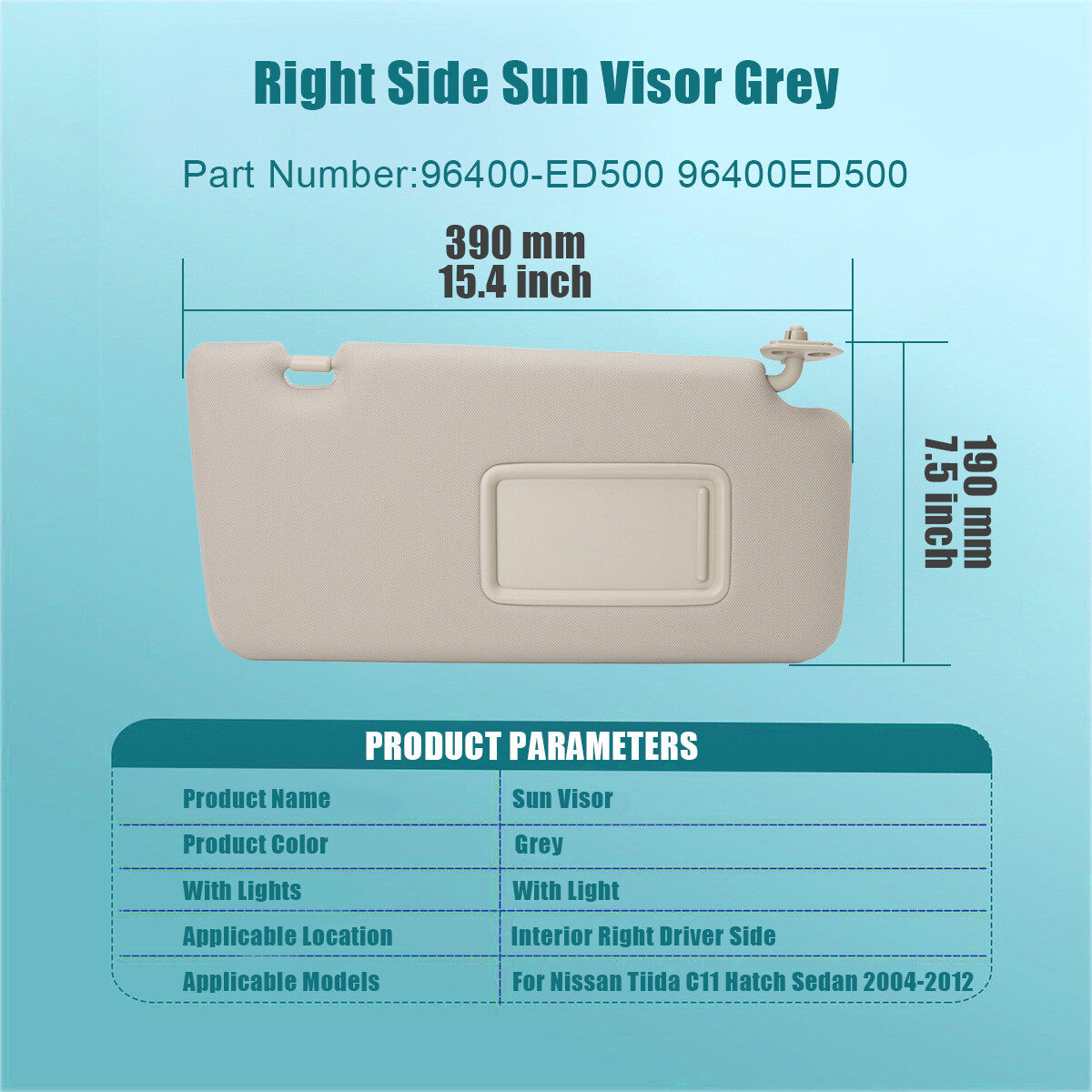 Right Sun Visor Shade W/ Mirror For 2004-2012 for Nissan Tiida C11 Hatch Sedan AU