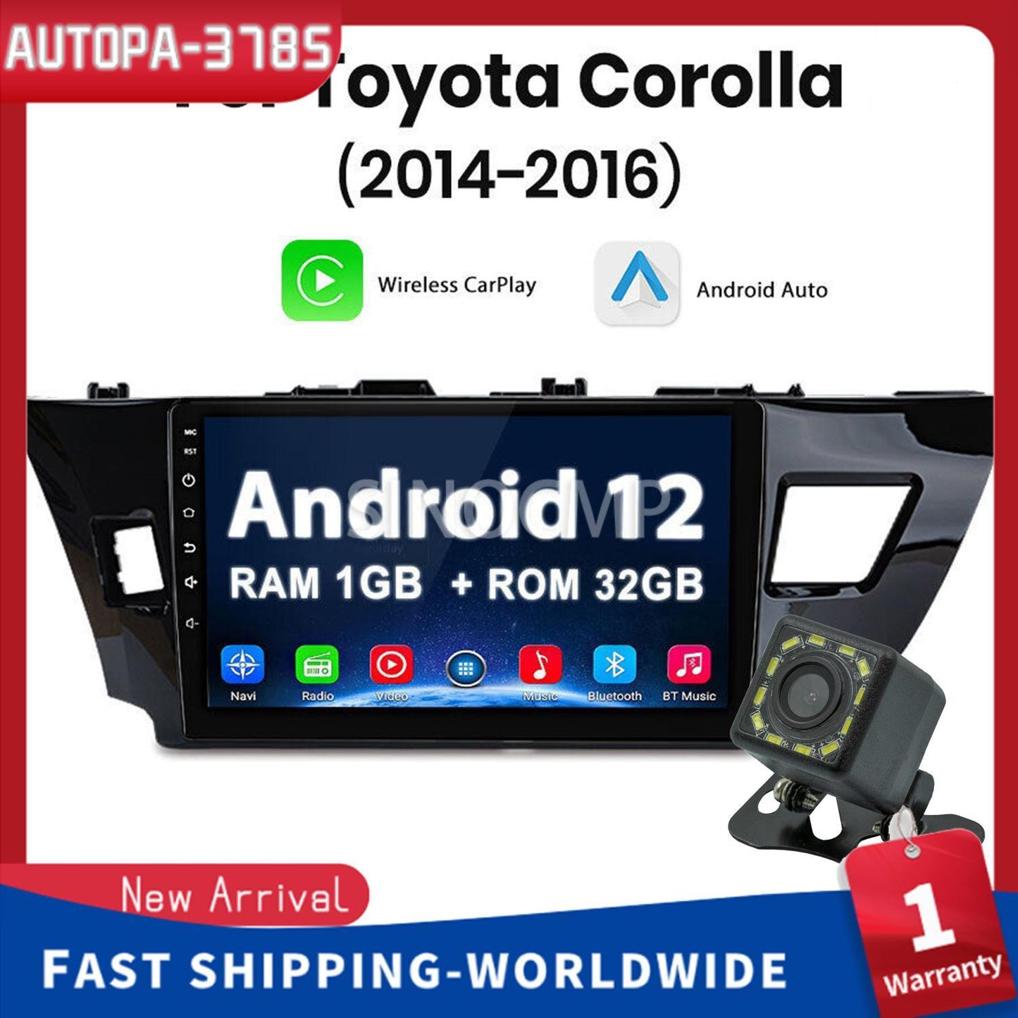 1+32GB CarPlay for Toyota for Corolla 2014-2016 Android 12 Car Radio Stereo GPS Navi