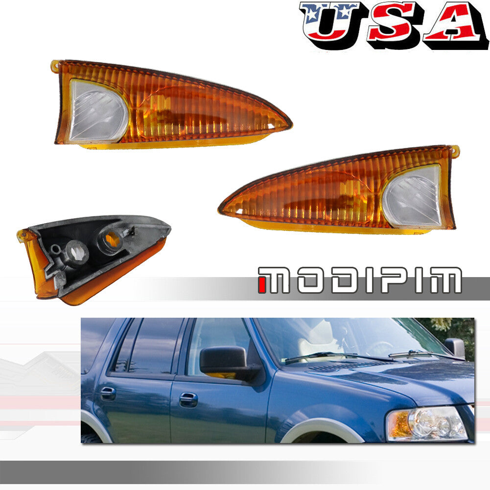 2 Amber Side Mirror Covers for 03-06 for Ford Expedition for Navigator Front-Mounted