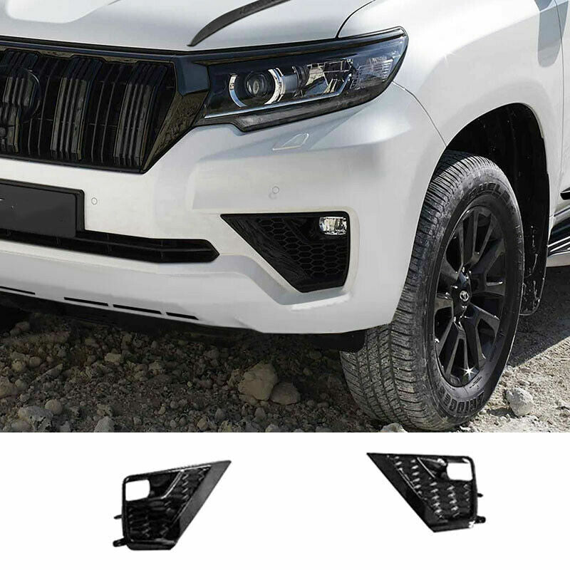 2X Glossy Black Front Bumper Fog Lamp Trim Cover for Toyota Prado FJ150 2018-21