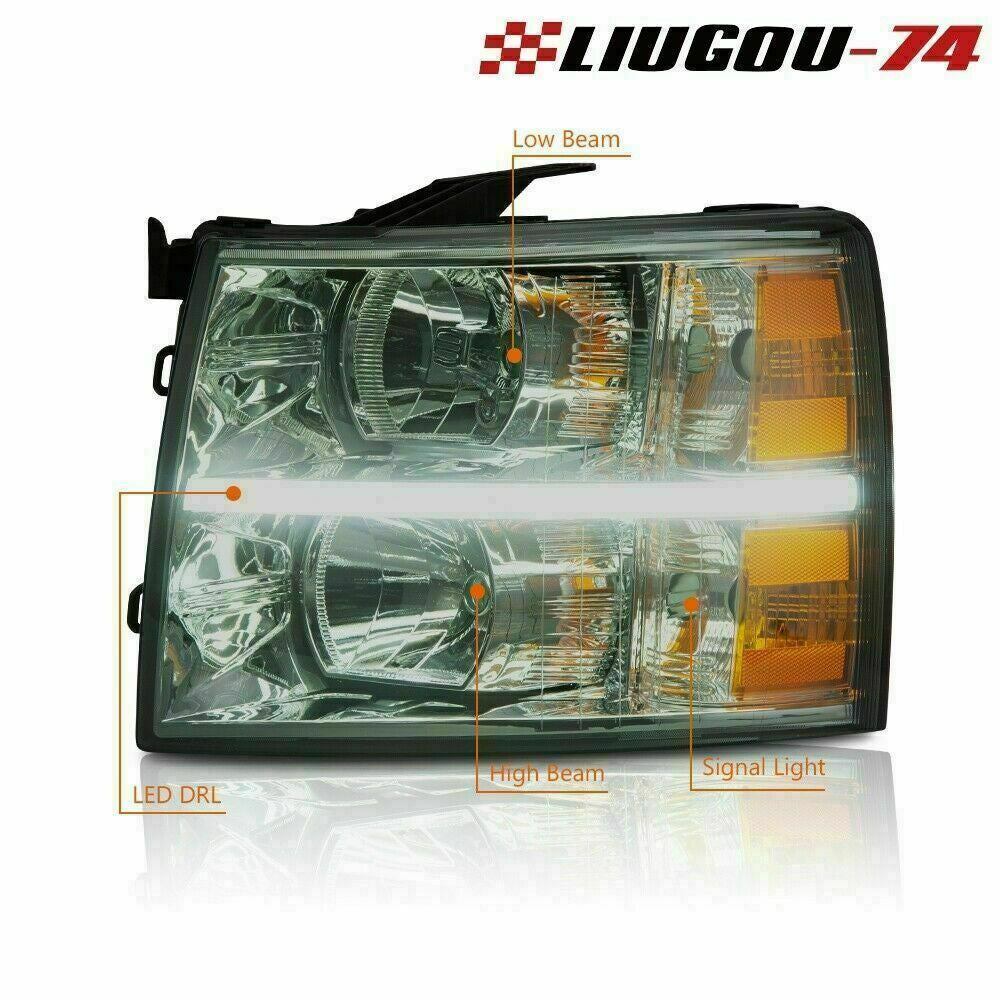 Suitable for 07-14 Silverado Chrome/Smoke LED Strip DRL Signal Lights