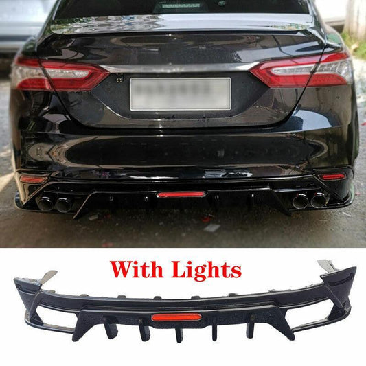Black Rear Bumper Diffuser Lip Spoiler With Lights for Toyota for Camry 2018-2022