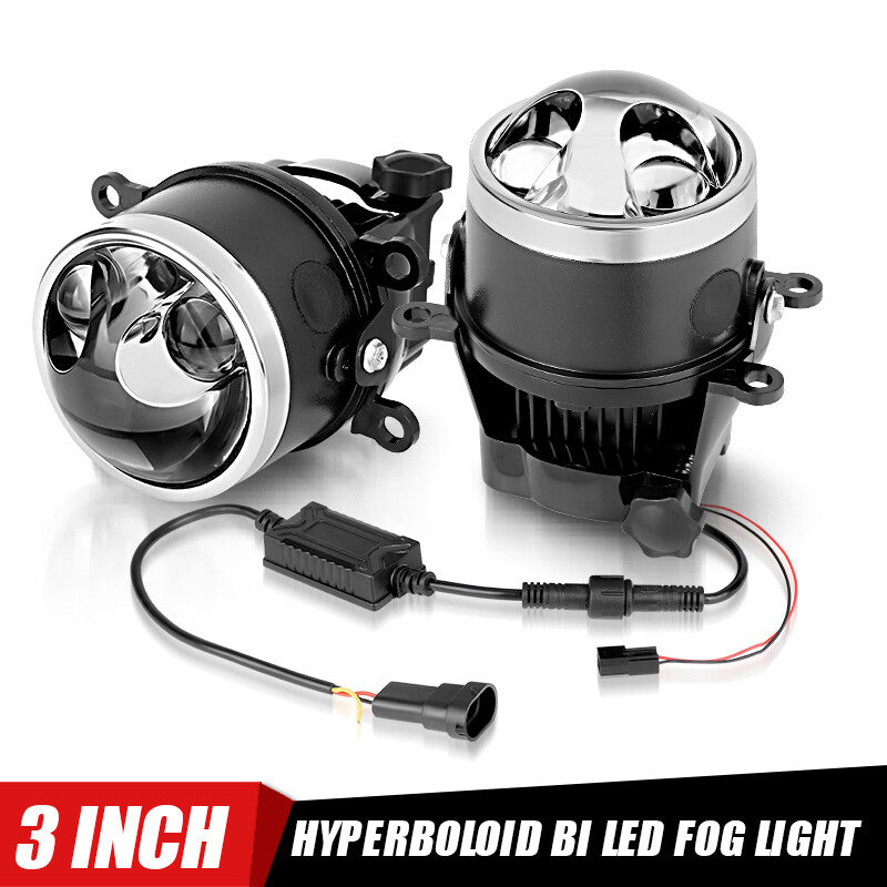 2X 3.0 Bi LED Fog Projector Lens Hi/Low Beam Retrofit Fog Light Lamp White 80W