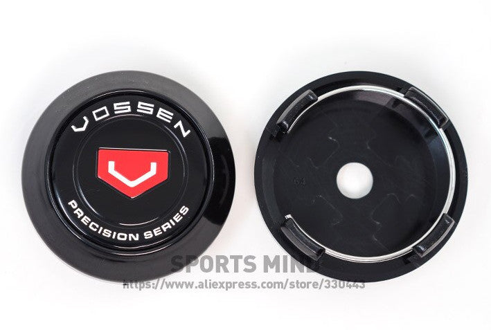 4-piece set of 64mm Vossen badge wheel center caps, hub caps, and rim caps in black TE37