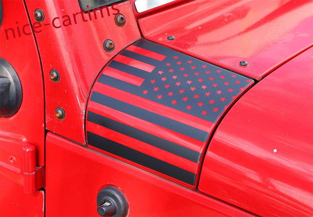 for Jeep for Wrangler JK 07-17PVC Black Flag Side Hood Body Armor Cowl Sticker Cover