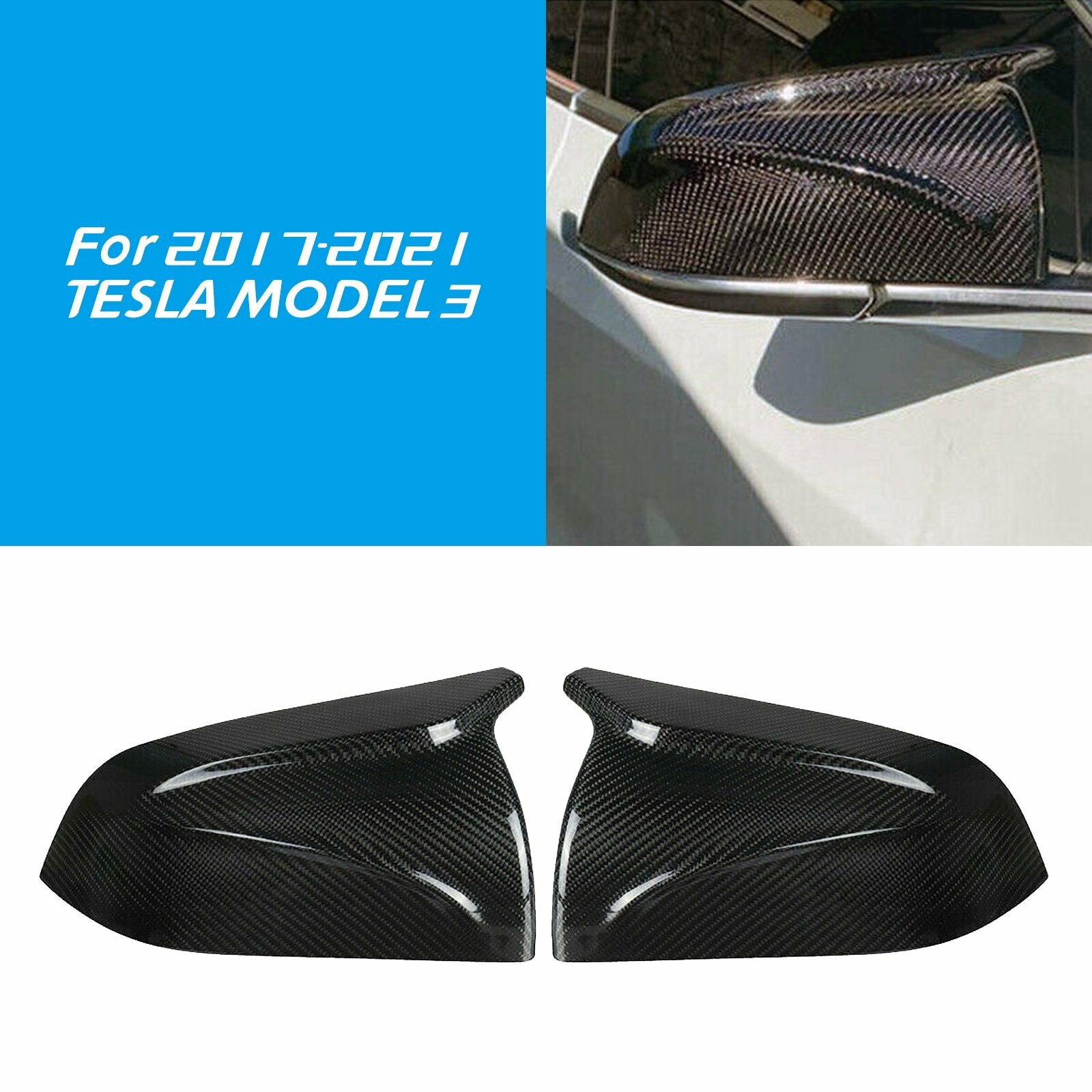 For 2017-2021 for TESLA MODEL 3 Carbon Fiber Side View Mirror Cover Caps Replace AT